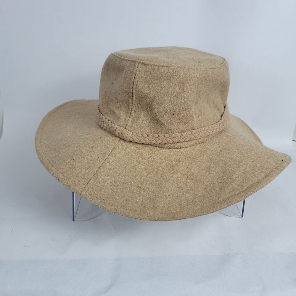 ASN Womens Harper Wide Brim Floppy Hat Tan Felt Braid Boho Bohemian
